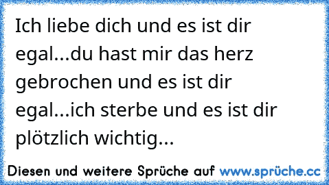 Ich liebe dich und es ist dir egal...du hast mir das herz gebrochen und es ist dir egal...ich sterbe und es ist dir plötzlich wichtig...