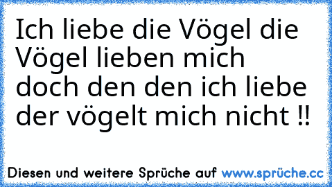 Ich liebe die Vögel die Vögel lieben mich doch den den ich liebe der vögelt mich nicht !!