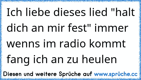 Ich liebe dieses lied "halt dich an mir fest" immer wenns im radio kommt fang ich an zu heulen