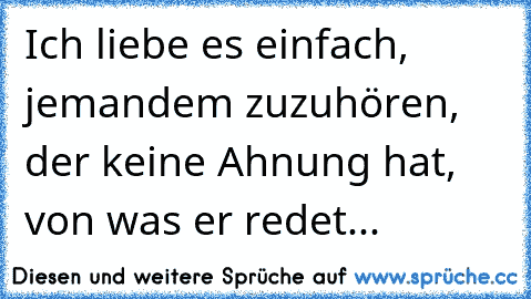 Ich liebe es einfach, jemandem zuzuhören, der keine Ahnung hat, von was er redet...