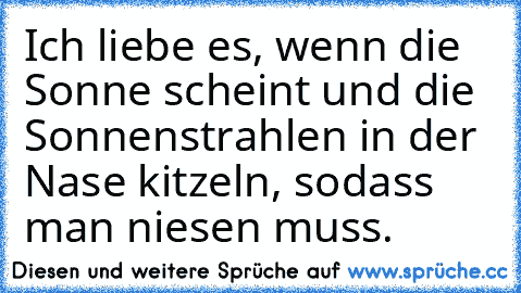 Ich liebe es, wenn die Sonne scheint und die Sonnenstrahlen in der Nase kitzeln, sodass man niesen muss.