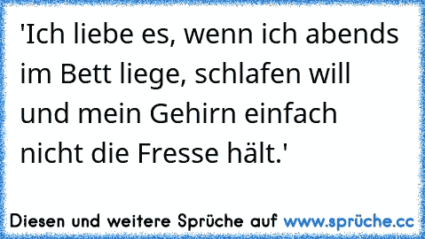 'Ich liebe es, wenn ich abends im Bett liege, schlafen will und mein Gehirn einfach nicht die Fresse hält.'