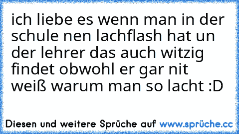 ich liebe es wenn man in der schule nen lachflash hat un der lehrer das auch witzig findet obwohl er gar nit weiß warum man so lacht :D