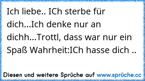 Ich liebe.. ICh sterbe für dich...Ich denke nur an dichh...Trottl, dass war nur ein Spaß Wahrheit:ICh hasse dich ..