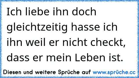 Ich liebe ihn doch gleichtzeitig hasse ich ihn weil er nicht checkt, dass er mein Leben ist. ♥