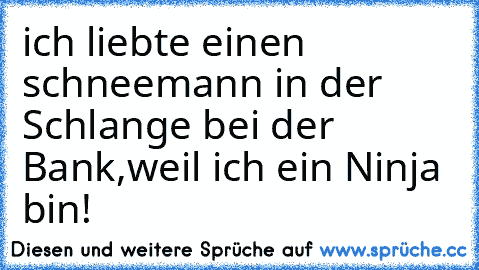 ich liebte einen schneemann in der Schlange bei der Bank,weil ich ein Ninja bin!