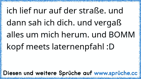 ich lief nur auf der straße. und dann sah ich dich. und vergaß alles um mich herum. und BOMM kopf meets laternenpfahl :D