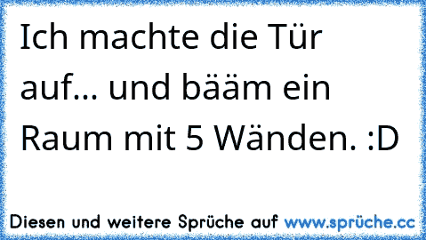 Ich machte die Tür auf... und bääm ein Raum mit 5 Wänden. :D