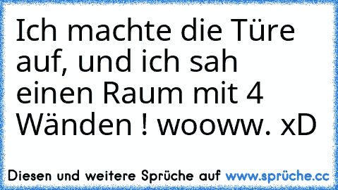 Ich machte die Türe auf, und ich sah einen Raum mit 4 Wänden ! wooww. xD