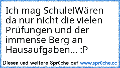 Ich mag Schule!
Wären da nur nicht die vielen Prüfungen und der immense Berg an Hausaufgaben... :P