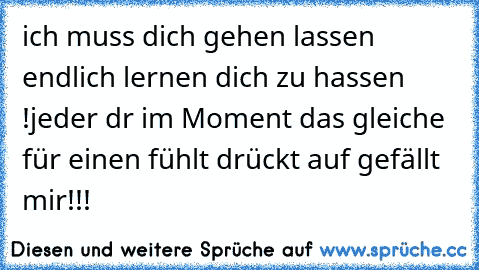 ich muss dich gehen lassen endlich lernen dich zu hassen !
jeder dr im Moment das gleiche für einen fühlt drückt auf gefällt mir!!!