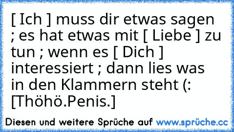 [ Ich ] muss dir etwas sagen ; es hat etwas mit [ Liebe ] zu tun ; wenn es [ Dich ] interessiert ; dann lies was in den Klammern steht (:    [Thöhö.Penis.]