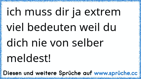 ich muss dir ja extrem viel bedeuten weil du dich nie von selber meldest!