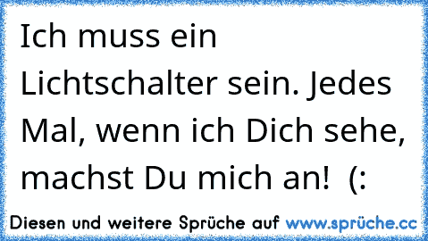 Ich muss ein Lichtschalter sein. Jedes Mal, wenn ich Dich sehe, machst Du mich an! ♥ (: