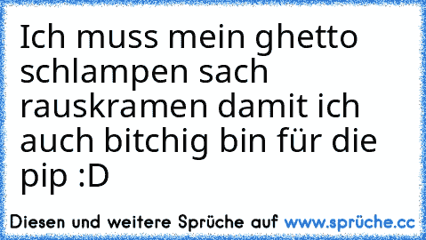 Ich muss mein ghetto schlampen sach rauskramen damit ich auch bitchig bin für die pip :D