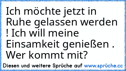 Ich möchte jetzt in Ruhe gelassen werden ! Ich will meine Einsamkeit genießen . Wer kommt mit?