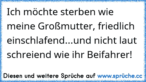 Ich möchte sterben wie meine Großmutter, friedlich einschlafend...und nicht laut schreiend wie ihr Beifahrer!