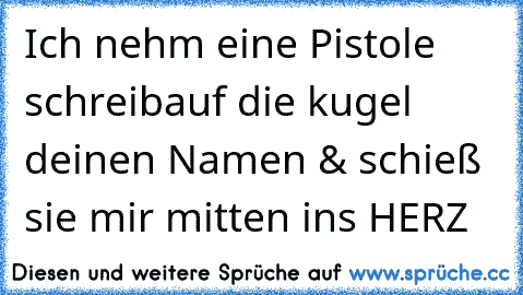 Ich nehm eine Pistole schreib´auf die kugel deinen Namen & schieß sie mir mitten ins HERZ ♥