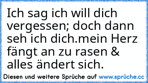 Ich sag ich will dich vergessen; doch dann seh ich dich.
mein Herz fängt an zu rasen & alles ändert sich.