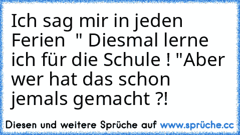 Ich sag mir in jeden Ferien  " Diesmal lerne ich für die Schule ! "
Aber wer hat das schon jemals gemacht ?!