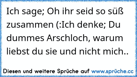 Ich sage; Oh ihr seid so süß zusammen (:
Ich denke; Du dummes Arschloch, warum liebst du sie und nicht mich..