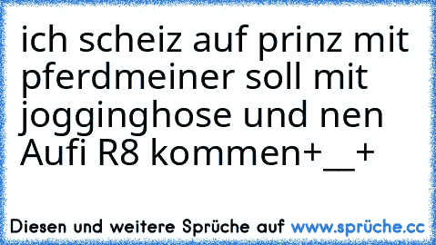 ich scheiz auf prinz mit pferd
meiner soll mit jogginghose und nen Aufi R8 kommen♥+__+