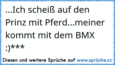 ...Ich scheiß auf den Prinz mit Pferd...
meiner kommt mit dem BMX :)***