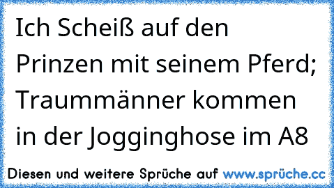 Ich Scheiß auf den Prinzen mit seinem Pferd; Traummänner kommen in der Jogginghose im A8 ♥