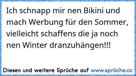 Ich schnapp mir nen Bikini und mach Werbung für den Sommer, vielleicht schaffens die ja noch nen Winter dranzuhängen!!!