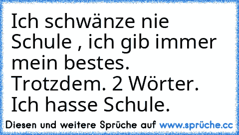 Ich schwänze nie Schule , ich gib immer mein bestes. Trotzdem. 2 Wörter. Ich hasse Schule.