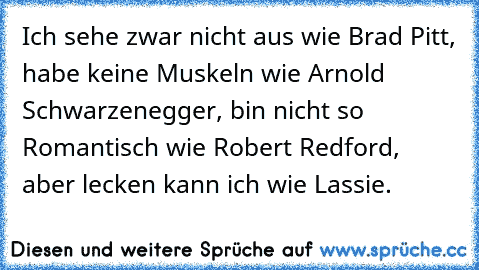 Ich sehe zwar nicht aus wie Brad Pitt, habe keine Muskeln wie Arnold Schwarzenegger, bin nicht so Romantisch wie Robert Redford, aber lecken kann ich wie Lassie.