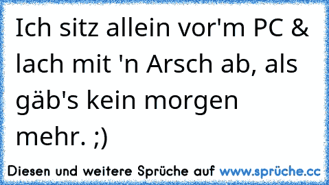 Ich sitz allein vor'm PC & lach mit 'n Arsch ab, als gäb's kein morgen mehr. ;)