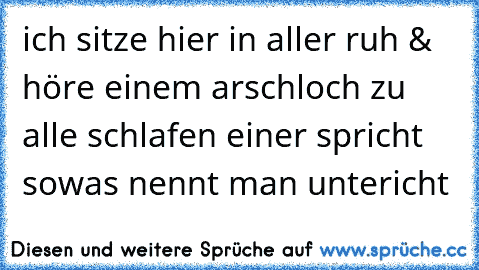 ich sitze hier in aller ruh & höre einem arschloch zu alle schlafen einer spricht sowas nennt man untericht