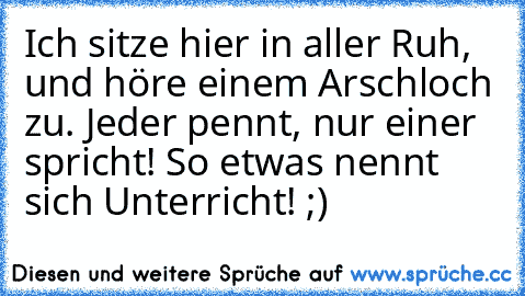 Ich sitze hier in aller Ruh, und höre einem Arschloch zu. Jeder pennt, nur einer spricht! So etwas nennt sich Unterricht! ;)