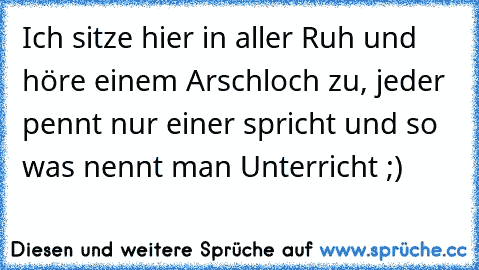 Ich sitze hier in aller Ruh und höre einem Arschloch zu, jeder pennt nur einer spricht und so was nennt man Unterricht ;)