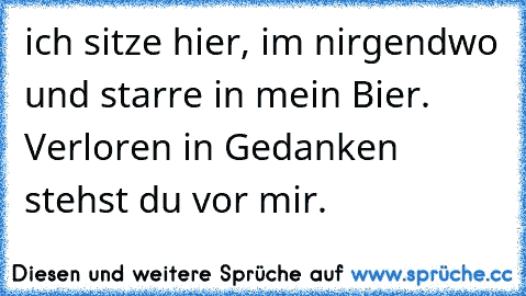 ich sitze hier, im nirgendwo und starre in mein Bier. Verloren in Gedanken stehst du vor mir.