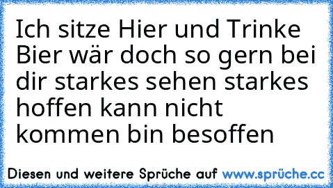 Ich sitze Hier und Trinke Bier wär doch so gern bei dir starkes sehen starkes hoffen kann nicht kommen bin besoffen