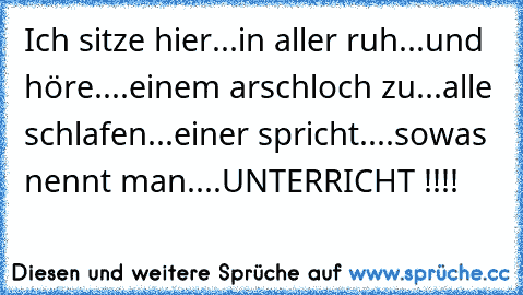 Ich sitze hier...in aller ruh...und höre....einem arschloch zu...alle schlafen...einer spricht....sowas nennt man....UNTERRICHT !!!!