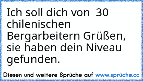 Ich soll dich von  30 chilenischen Bergarbeitern Grüßen, sie haben dein Niveau gefunden.