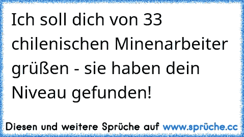 Ich soll dich von 33 chilenischen Minenarbeiter grüßen - sie haben dein Niveau gefunden!