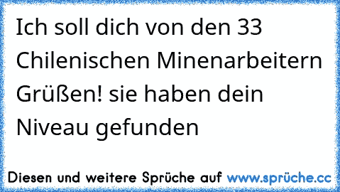 Ich soll dich von den 33 Chilenischen Minenarbeitern Grüßen! sie haben dein Niveau gefunden