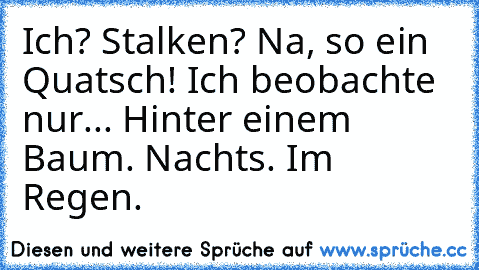 Ich? Stalken? Na, so ein Quatsch! Ich beobachte nur... Hinter einem Baum. Nachts. Im Regen.