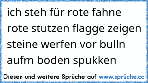 ich steh für rote fahne rote stutzen flagge zeigen steine werfen vor bulln aufm boden spukken