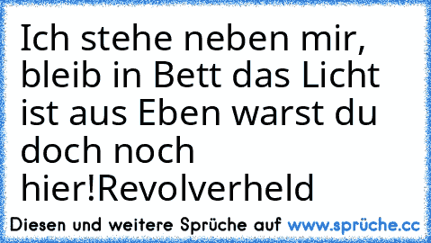 Ich stehe neben mir, bleib in Bett das Licht ist aus Eben warst du doch noch hier!
Revolverheld ♥