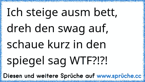 Ich steige ausm bett, dreh den swag auf, schaue kurz in den spiegel sag WTF?!?!