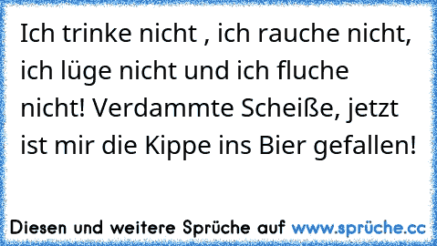 Ich trinke nicht , ich rauche nicht, ich lüge nicht und ich fluche nicht! Verdammte Scheiße, jetzt ist mir die Kippe ins Bier gefallen!