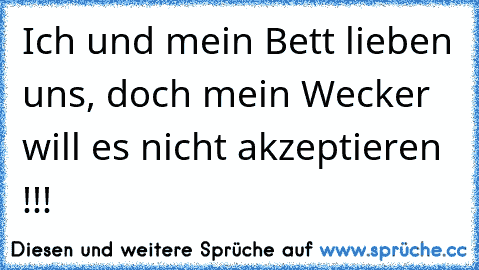 Ich und mein Bett lieben uns, doch mein Wecker will es nicht akzeptieren !!!