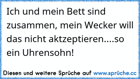 Ich und mein Bett sind zusammen, mein Wecker will das nicht aktzeptieren....so ein Uhrensohn!