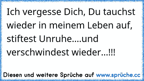 Ich vergesse Dich, Du tauchst wieder in meinem Leben auf, stiftest Unruhe....und verschwindest wieder...!!!