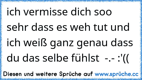 ich vermisse dich soo sehr dass es weh tut und ich weiß ganz genau dass du das selbe fühlst ♥ -.- :'((